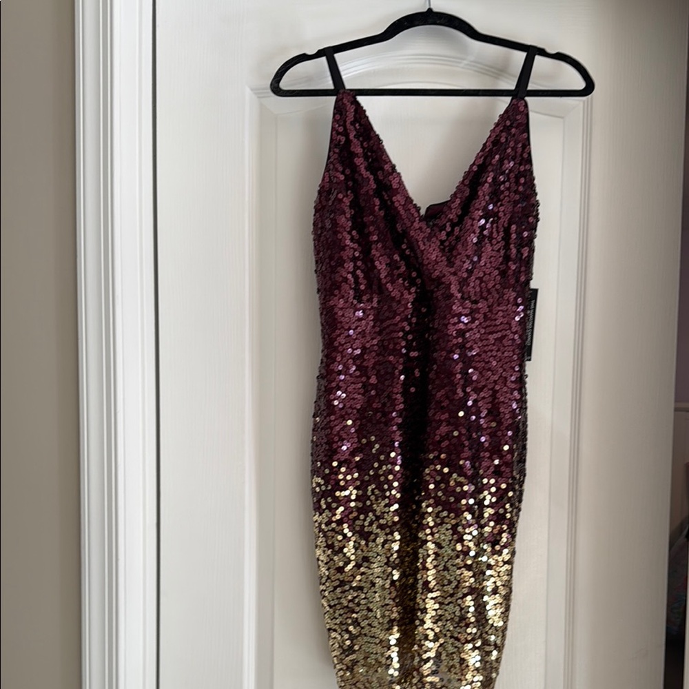 Elegant Burgundy and Gold Sequin Dress